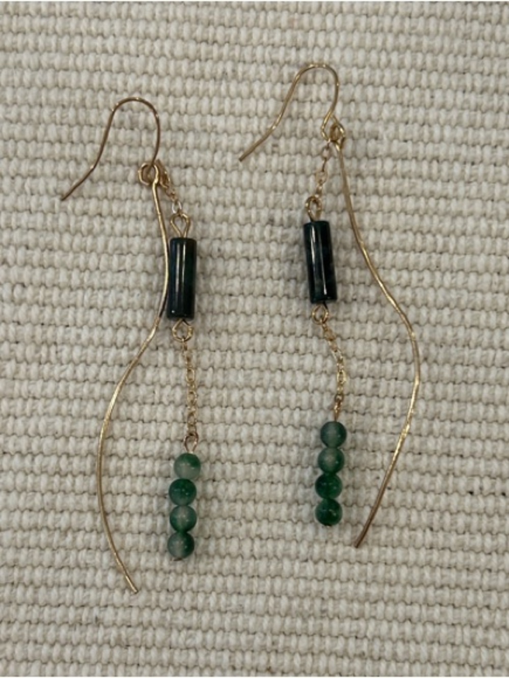 Gold-Tone Drop Earrings with Dark Green Beads - Women Jewelry
